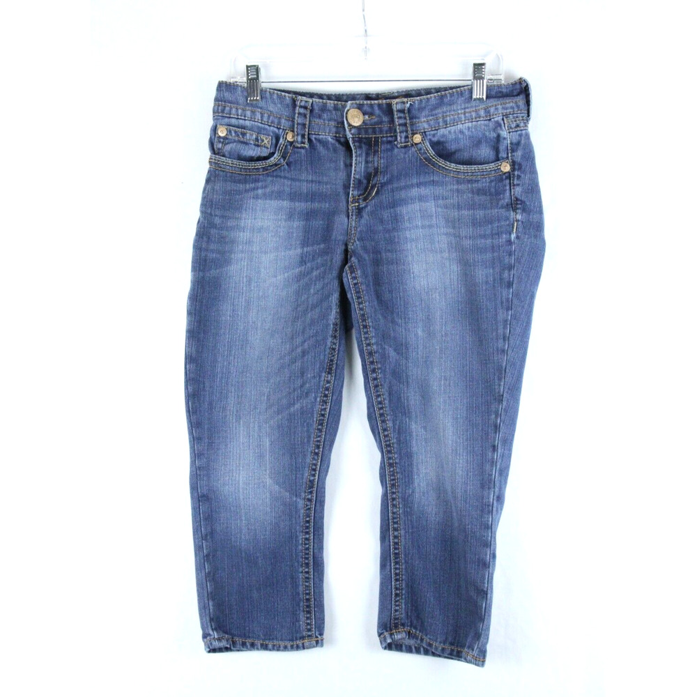 7 SEVEN FOR ALL MANKIND Capri Jeans Womens Size 6 CROP CROPPED Blue Distressed